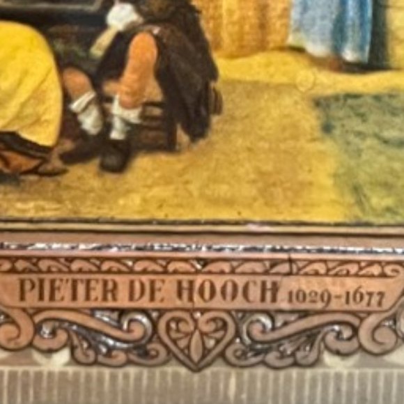 Vtg Embossed Holland Tin Box Old Master Art Hinged Gold Silver READ 4.75" Square - Picture 6 of 16